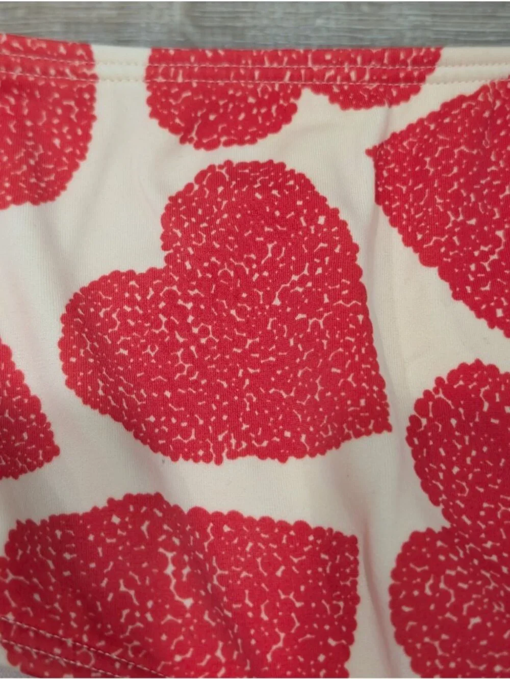 Mini Boden Girls 8-9Y Puff Sleeve Bikini Two Piece Red Hearts Cream Swimsuit